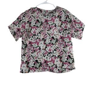 Vitage SBM Blouse Top Women's Medium Floral Pink White Cottage Feminine Dainty